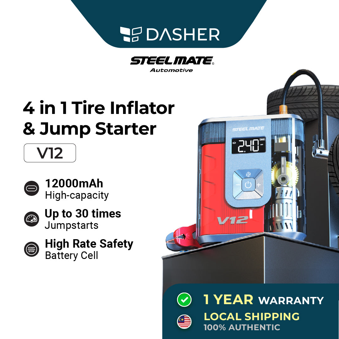 Steelmate 4 IN 1 Tire Inflator, Jump Starter, Portable Power bank & Emergency Light V12 with 5 Inflation Modes (铁将军)