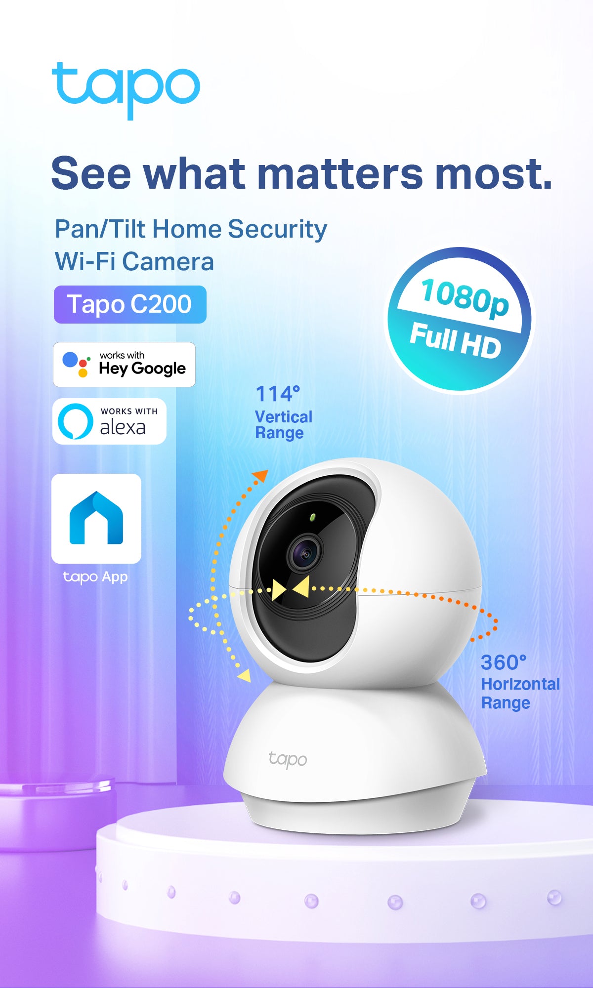 TP-LINK 3MP Pan/Tilt Indoor Home Security Wi-Fi Camera Tapo
