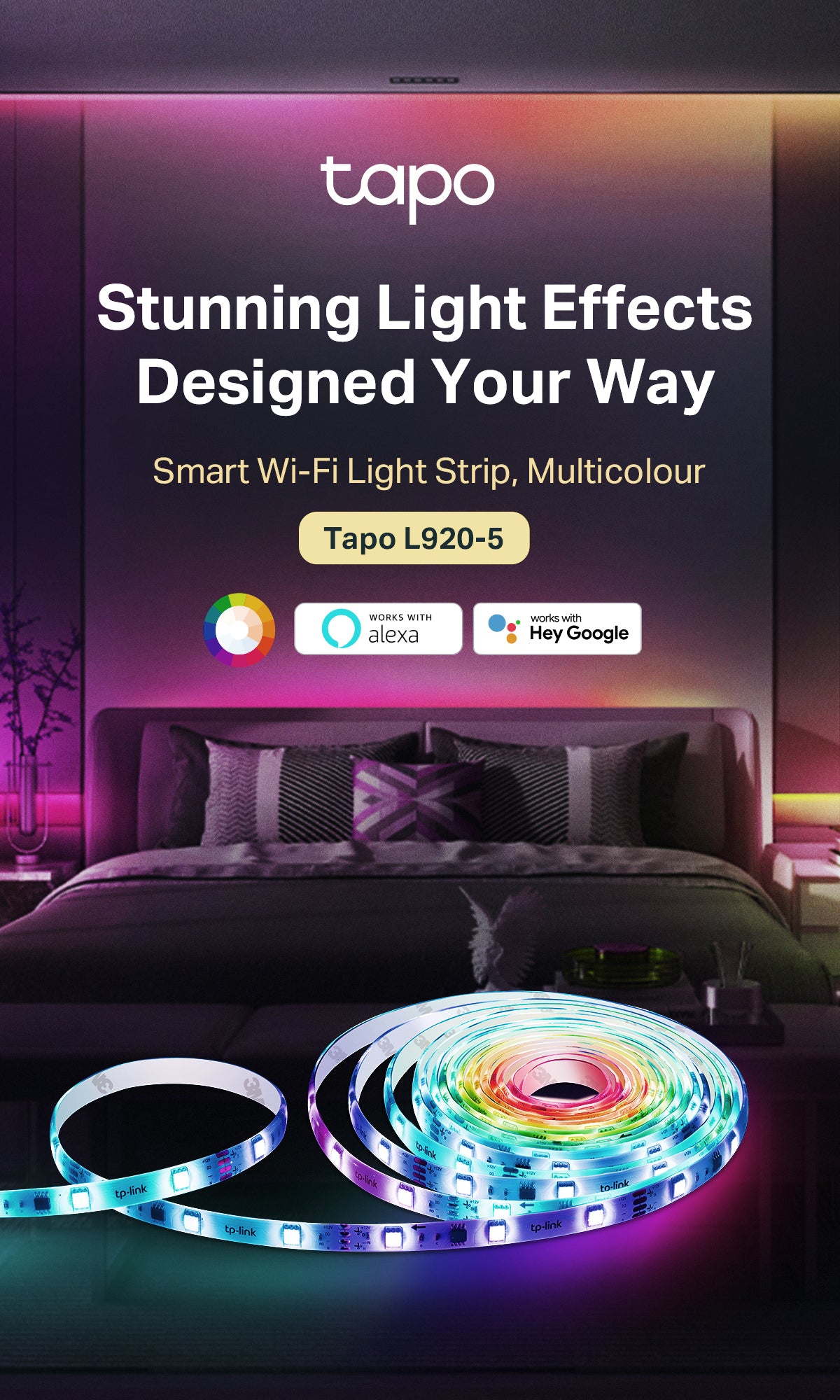 【Easy set up】TP-Link LED Smart WiFi Light Strip, RGB Million Color Lights (Voice Control )Tapo L900-5M , RGBL920